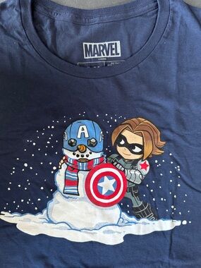 Marvel Navy Blue Captain America Snowman & Winter Soldier Tee